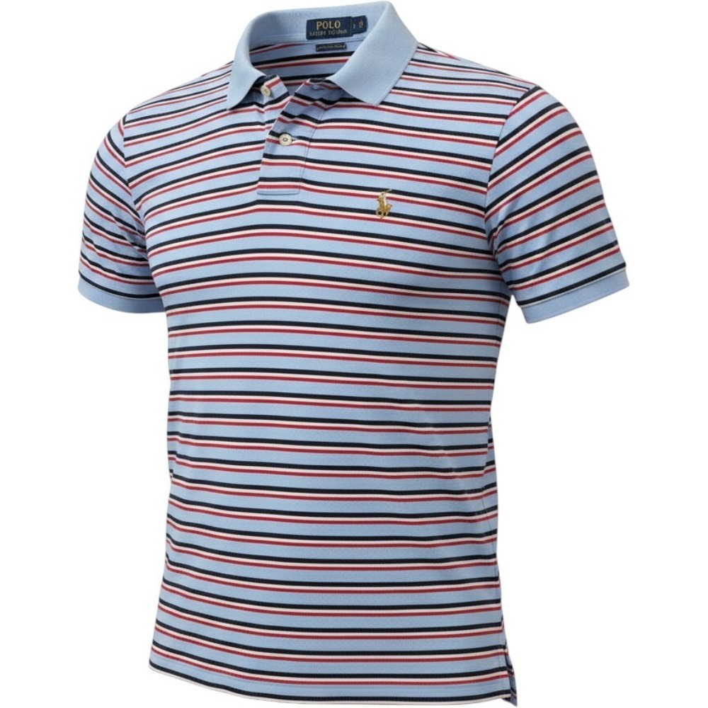 Polo Ralph Lauren Pima Soft Touch Striped Polo Shirt Mens L Blue Red Flesh Pony